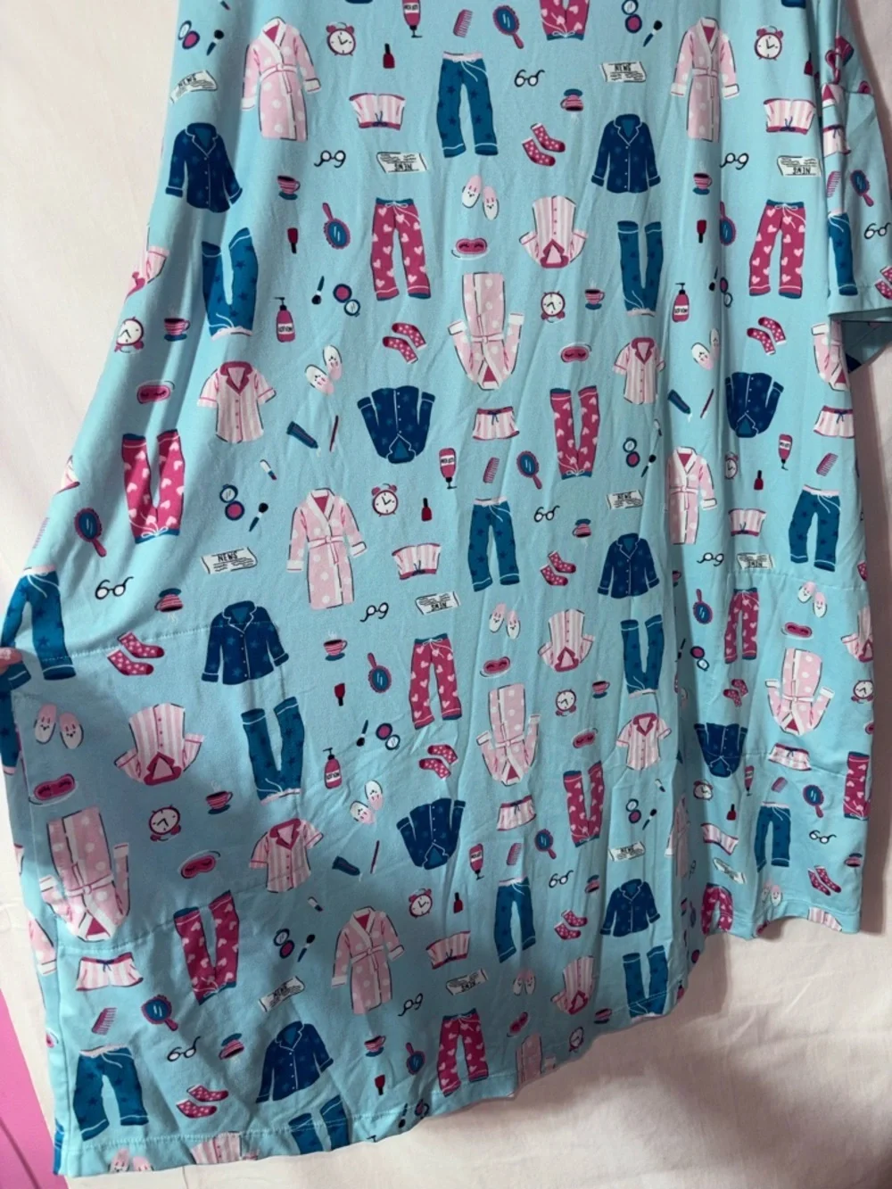 Women’s Light Blue Sleep Shirt Nightgown/House Dress with Pockets - Picture 5 of 11
